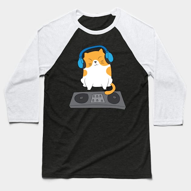 Cat DJ Shirt | Cat Turntables Gift Baseball T-Shirt by Gawkclothing